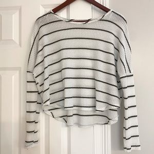 White long sleeve sweater with hunter green stripes- Size Small